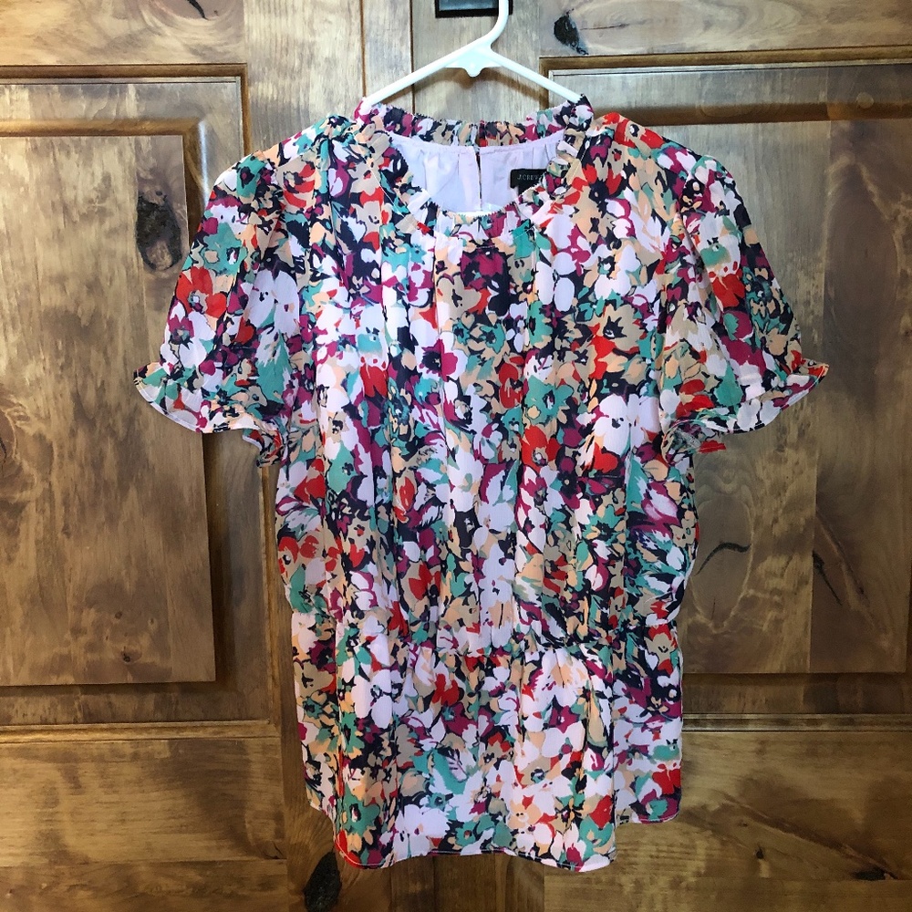 J Crew Ruffle - neck blouse in floral print chiffo